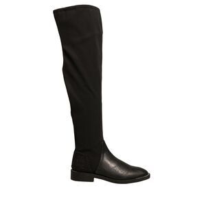 MY TWIN Black Leather Suede Flats High Boots Women's Shoes